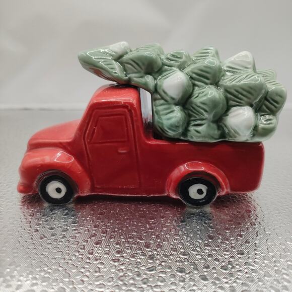 Red Truck Christmas Tree Salt & Pepper Shakers Holiday Kitchen Decor - Picture 1 of 9
